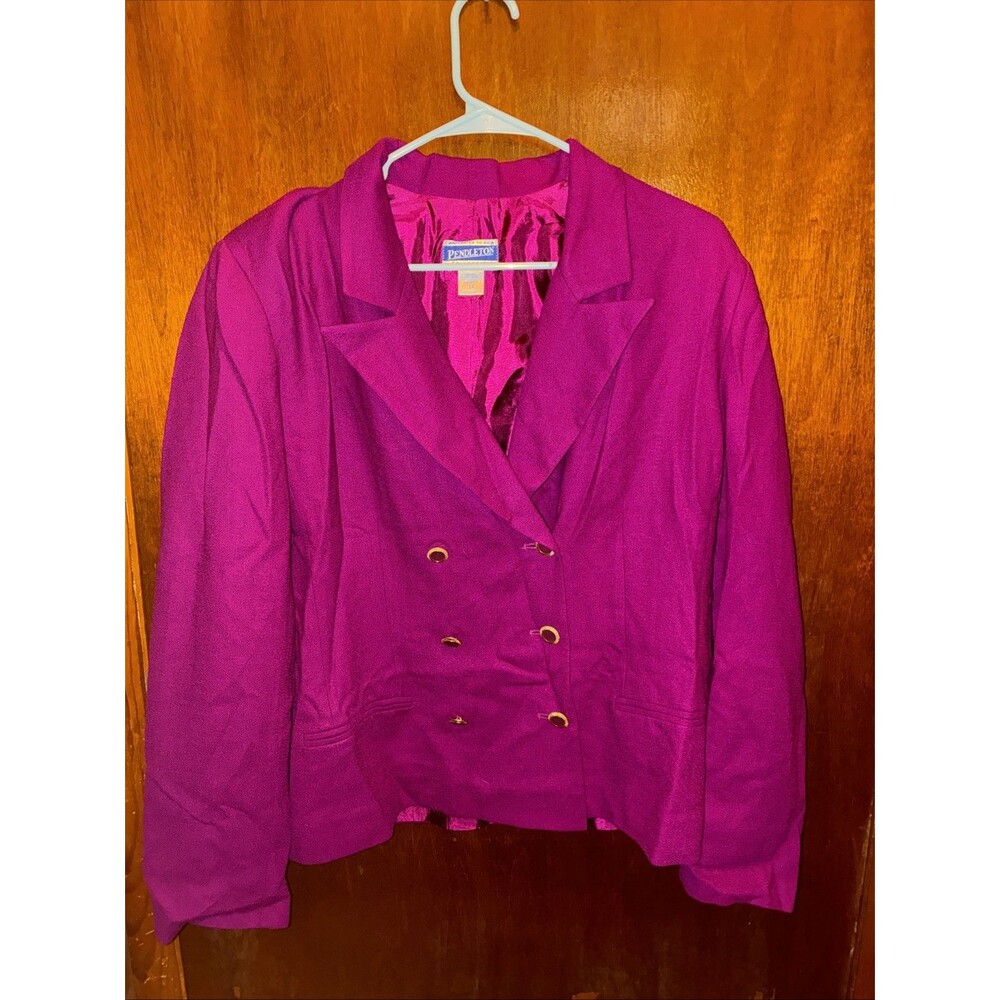 Pendleton Women’s Magenta Double Breasted Blazer Size 14 100% Wool Quiet Luxury